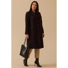 Galaxi Kadın Büyük Beden Düğmeli Kaşe Kaban 4001 Siyah