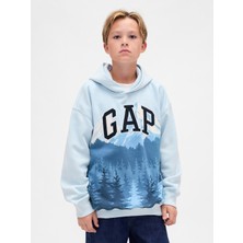 Gap Erkek Çocuk Mavi Grafik Baskılı Gap Logo Sweatshirt