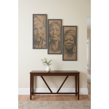 Zamanın Izleri - 3'lü Triptik Tablo, Yaşlı Kadın Figürlü Sanat Es