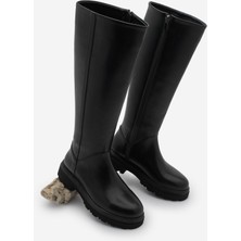 Marjin Kadın Kalın Taban Fermuarlı Günlük Çizme Boren Siyah