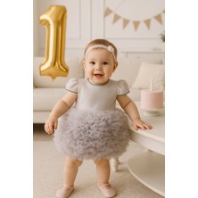 Baby Hola 0-3 Yaş Doğum Günü Parti Konsept Tütü Pırıltılı Bebek Elbisesi Dokulu Açık Pembe Gri