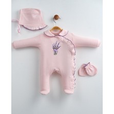 Eda Baby Lavanta Nakışlı 3'lü Fırfırlı Bebek Tulum Takımı