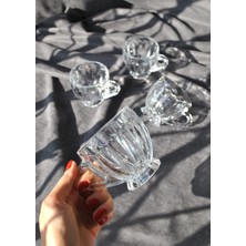 Qualitev 4'lü Cam Çay Bardağı Kulplu Ayaklı Çay Kupa Bardak 205 Ml- Mercan