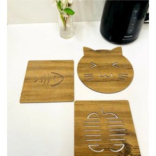 Sinems World 3'lü Ahşap Tencere Tava Çaydanlık Altlığı Nihale Seti