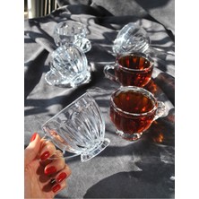 Qualitev 6'lı Cam Çay Bardağı Kulplu Ayaklı Çay Kupası Bardak 205 Ml- Mercan