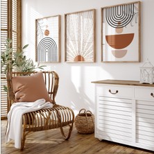 Pam Studio 3’lü Güneş ve Geometrik Desenli Duvar Tablosu – Tarçın ve Siyah Modern Minimal Set