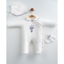 Eda Baby Lavanta Nakışlı 3'lü Fırfırlı Bebek Tulum Takımı
