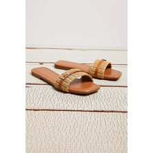 Benerly Kadın Düz Taban Hasır Detaylı Sandalet Fonksiyonel Dayanıklı Kaliteli Konforlu Estetik Şık