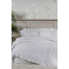 Elart Lotus Nevresim Takımı King Size %100 Pamuk Ranforce Fırfırlı Lastikli Çarşaf (240X220 Cm) Beyaz