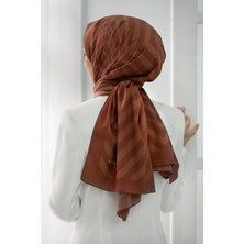 Vissona Lüks Medine Ipeği Zigzag Desenli Taba Renkli 75X195 Kırışmaz Şal Moss Krep Dikiş Tipi Italyan Dikişli