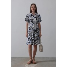 Faylora Eyesof Baskılı Keten Elbise - Lacivert