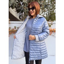 Denizege Butik Italyan Çift Taraflı Midi Mont Fendi Mavi