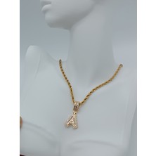 Lagül Aksesuar 316L Çelik Kararmaz Suya Dayanıklı Kalın Burgu Zincirli Gold Taşlı Harf Kolye G Harfi