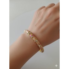 Akfecan Mineli Açık Pembe  Çelik Bileklik[kelepçe]