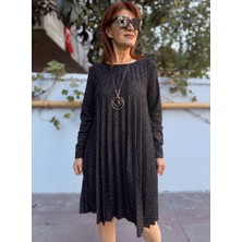 Denizege Butik Italyan Kolyeli Taş Detaylı Elbise Siyah