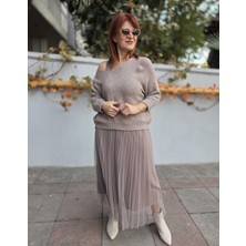 Denizege Butik Italyan Takım Triko Elbise Taş