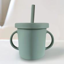 Meleni Baby Sızdırmaz Kapaklı , Silikon Pipetli Bebek Alıştırma Bardağı, Silikon Bebek Beslenme Bardağı-Yeşil