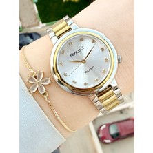 Ferrucci Gold Gümüş Renk Kadın Kol Saati ve Hediye Bileklik