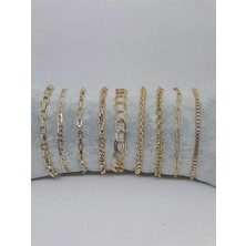 Kusakli 9'lu Gold Altın Rengi Zincir Bileklik Seti