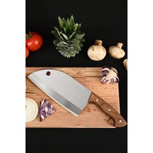 Skygo %100 El Yapımı Dövme Çelik Özel Deri Kılıflı Mutfak  Almazan Serisi Şef Satırı