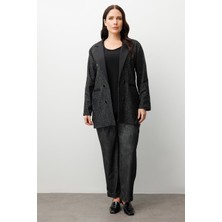 Moda İlgi Moda Ilgi Kadın Büyük Beden Salaş Takma Kol Leopar Ceket 0336 Siyah
