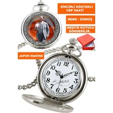  kemal atatürk görsel ve ımzalı gümüş renk zincirli köstekli cep saati acs-g1