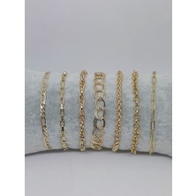 Kusakli 7'li Gold Altın Rengi Zincir Bileklik Seti