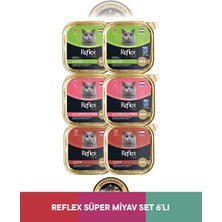 Reflex Plus Alutray Pate Msc Morina Balıklı Kısırlaştırılmış Yetişkin & Alutray Pate Msc Somon ve Msc Karides Yetişkin & Alutray Pate Kuzu Etli Yetişkin Kedi Maması Seti 6x85 gr