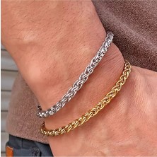 Kusakli 2'li Kral Gümüş-Altın Rengi Zincir Bileklik Seti