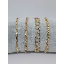 Kusakli 4'lü Gold Altın Rengi Zincir Bileklik Seti