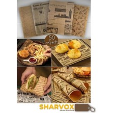 Sharvox 50 Adet Yağlı Sunum Kağıdı | Karışık Vintage Gazete Desenli | Kendinden Desenli Gıda Kağıdı