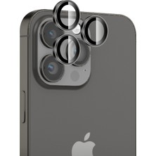 Bix iPhone 15 Pro / 15 Pro Max Lens Koruyucu Kamera Lensi 9h Gerçek Cam Crystal Ar+Af Siyah Titanyum