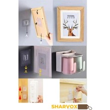 Sharvox 6'li Set Çift Taraflı Yapışkanlı Geçmeli Klips Eşya Sabitleme Askısı Tablo Ayna Resim
