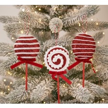 My Balli Store Yılbaşı Süsü 3 Lü Lolipop Kırmızı 15 cm