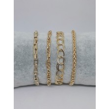 Kusakli 4'lü Gold Altın Rengi Zincir Bileklik Seti