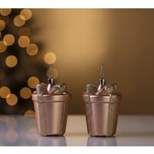 My Balli Store Yılbaşı Süsü Simli Mat Hediye Paketi 2'li Rose 10 cm