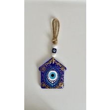 Rakun Home Ev Figürlü El Boyaması Cam Nazar Boncuğu | Jüt Ipli Duvar Süsü