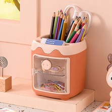 Limmy Sevimli Masaüstü Kalemlik Kawaii Kapaklı Mini Dolaplı Kalemlik - Turuncu