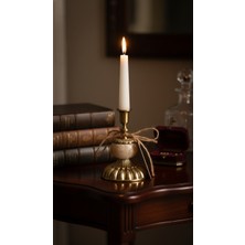 Montdekor El Yapımı Mermer Taşlı Bronz Mumluk (10x10x20 cm)