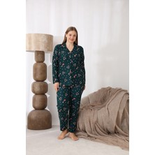 Seboteks Boydan Düğmeli Yılbaşı Temalı Süet Kumaş Büyük Beden Kadın Pijama Takımı 515