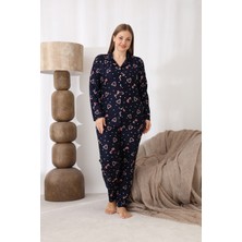Seboteks Boydan Düğmeli Yılbaşı Temalı Süet Kumaş Büyük Beden Kadın Pijama Takımı 515