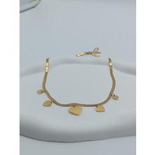 Lagül Aksesuar 316L Çelik Kararmaz Italya Zincirli Kalplerle Süslenmiş Gold Kolye