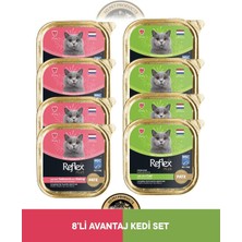 Reflex Plus Alutray Pate Msc Somon ve Msc Karides Yetişkin & Alutray Pate Msc Morina Balıklı Kısırlaştırılmış Yetişkin Kedi Maması Seti 8x85 gr