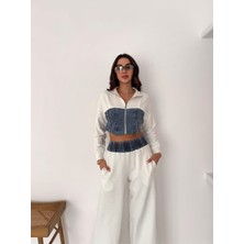 DAME Kadın Trend Yüksek Bel Jean Detaylı Fermuarlı 3iplik Takım