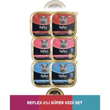 Reflex Plus Alutray Pate Kuzu Etli Yetişkin & Alutray Pate Msc Somon ve Msc Karides Yetişkin & Alutray Pate Msc Ringa ve Msc Morina Balıklı Yetişkin Kedi Maması Seti 6x85 gr