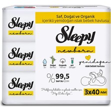Sleepy Natural Ultra Hassas Yenidoğan Bebek Islak Mendil 3X40 Adet (2 Adet)