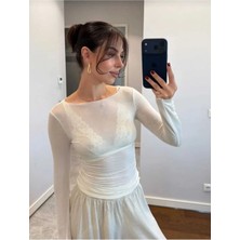 DAME Kadın Kayık Yaka Trend Transparan Bluz