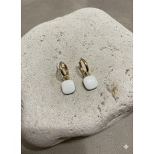 Çelik Takı Minimalist Kare Beyaz /taş Detaylı Altın Kaplama Halka Küpe