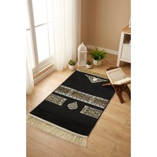 Esperya Home Lüks Kadife Dokulu Kalın Seccade 1950GR Ağır Dokuma & Pamuk Taban Siyah Gold Çeyizlik Diz Ağrıtmayan