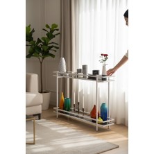 Tolia Home Beyaz Renk 2 Katlı Füme Temper Camlı Çerçeveli Konsol Dresuar